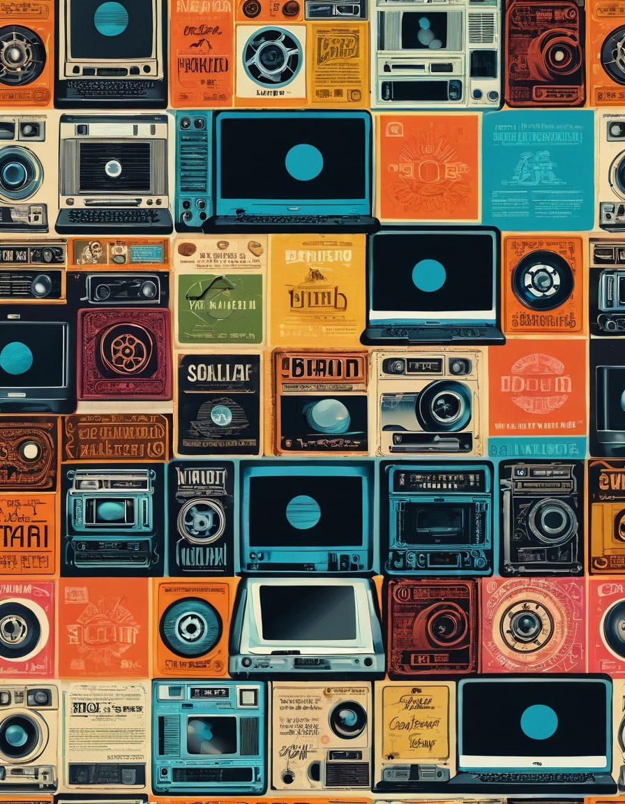 A split-image design showcasing the evolution of Hindi adult content: the left side depicting vintage film reels and posters from the 1970s, transitioning to modern laptops and smartphones on the right. Include elements of cultural motifs and playful icons representing societal reactions. The background should be a gradient blending traditional and contemporary styles. super-realistic. vibrant colors.